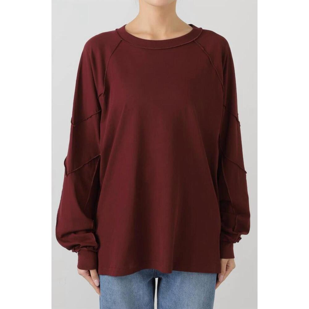 NEW 6397 inside out long sleeve raglan top in bordeaux